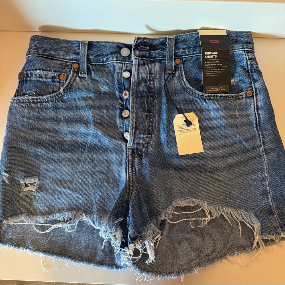 Levi's Blue Jean Shorts Distressed High-Waisted